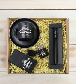 Resim Bk Gift Kişiye Özel İsimli Baba Temalı Siyah Türk Kahvesi Fincanı&metal Kalem&çakmak&sigara Kutusu Hediye Seti-2, Babaya Hediye, Babalar Günü Hediyele 