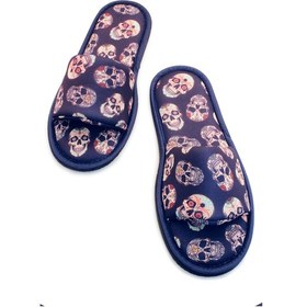 Resim Erkek Lacivert Kurukafa Desenli Önü Açık Ev Terliği Lacivert 