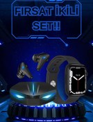 Resim techthore Yeni Nesil Akıllı Saat ve Kablosuz Kulaklık Kampanyası İkili Set Bluetooth Bağlantılı 
