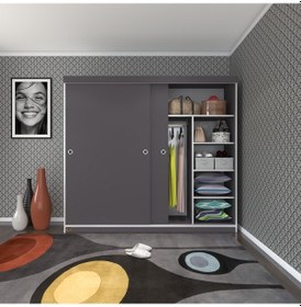 Resim Kenzlife Gardırop Sürgülü Kapaklı Kapılı 200 Papatya Gri Gardolap Dolap 