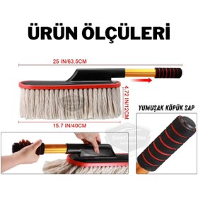 Resim caralp Teleskopik Saplı Cilalı Araba Temizleme Püskülü Oto Toz Alma Fırçası Detay Mopu Mikrofiber Çizmez 
