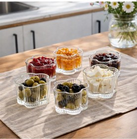 Resim Porsima Ryg7061 Flower 6lı Cam Kase Puding Magnolya Tatlı Ve Dondurma Kasesi Kahvaltılık Kase Seti Çerez Kasesi 6x7,5cm Şeffaf 