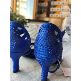 Resim Suna Sax Mavi Incili Salsa, Bacata, Tango, Dans Ayakkabısı 5 cm Kadeh Topuk 