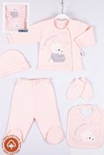 Resim Miniel Unisex Bebek Yavrulu Ayı Nakışlı 5li Organik Yenidoğan Bebek Hastane Çıkışı Seti 