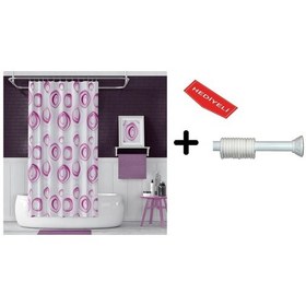 Resim Banyo Duş Perdesi 4954 Pembe 110x200 Perde Borusu Askı Aparatı 90x130 Hediyeli Çok Renkli 