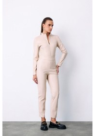 Resim Sateen Yüksek Bel Deri Pantolon - Taş-135286 Taş 