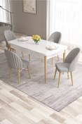 Resim Canisa Ves Serisi 80x132 Mdf Beyaz Masa Doğal Ahşap Ayak 4 Gri Sandalye Mutfak Masası Takımı 