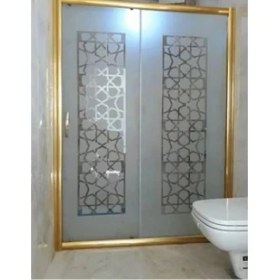 Resim Özel Duş Özelduş 100-130 cm Arası Istediğiniz Ölçü Gold Profil 5 mm Desenli Cam... 
