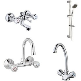 Resim Erce Klasik Banyo Lavabo Eviye Bataryası Sürgülü Duş Takımı 