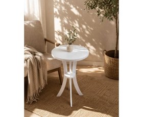 Resim Fiskos Beyaz Yan Sehpa 50 cm Çap - 60 cm Yükseklik Modern Zigon Yan Sehpa Beyaz 