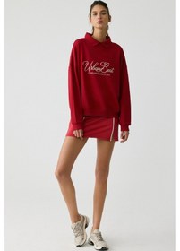Resim Urban Beat Steffı Kadın Triko Polo Yaka Baskı Detaylı Relaxed Kırmızı Sweatshirt Kırmızı 