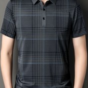 Resim 1 adet Erkekler için Şık Kısa Kollu Gömlek Çizgili Desenli, Hafif Polyester Karışımı, Klasik Yaka, Makinede Yıkanabilir, Günlük Yazlık Giyim 