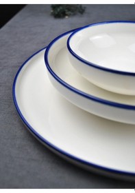 Resim 24 Parça Porselen Yemek Takımı 6 Kişilik Sade Mavi Çeyiz Yemek Seti Mavi 