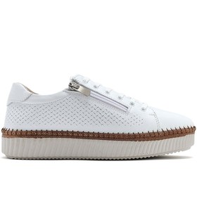 Resim Derimod Kadın Beyaz Bağcıklı Kalın Tabanlı Deri Sneaker 25SFD501818 