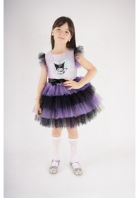 Resim Miniko Kids Kız Çocuk Kuromi Modelli Tül Tütü Etekli Elbise Lila 