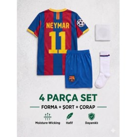 Resim Andream Barcelona Neymar Çocuk Futbol Forması Forma Şort Çorap Bileklik 4 Parça 