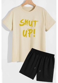 Resim Shut Up Şort T-shirt Eşofman Takımı Bej 