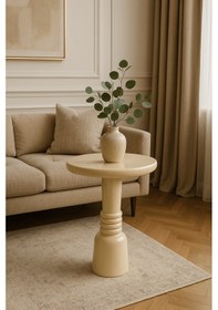 Resim Masif Ahşap Krem Renk Mantar Sehpa Tekli Modern Yan Sehpa Modeli Beyaz 