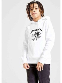 Resim Tshirthane Metallica Skull Baskılı Unisex Çocuk Kapüşonlu Beyaz Sweatshirt 