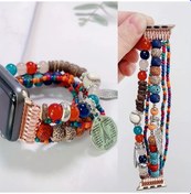 Resim Sunshine022 Kadın Bohem Elastik iOs Watch Uyumlu Band 38/40/41mm Kırmızı Boncuklu Bileklik 