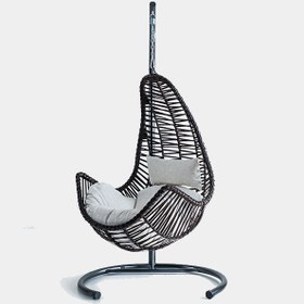 Resim Zen Modern Salıncak - Kahve Rattan / Gri Kumaş 