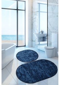 Resim Nova Lacivert Oval 60x100 + 50x60 Cm 2'li Banyo Paspası Seti Çok Renkli 