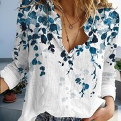 Resim Kadınların Açık Mavi Yaprak Desenli Düğmeli Gömlek - %100 Polyester, Rahat Yaka, Uzun Kollu, Bahar, Yaz ve Sonbahar Dış Mekan Aktiviteleri İçin Mükemmel, Dış Mekan Rahat Giyim | Rahat Kesim Gömlek | Pürüzsüz Dokulu 
