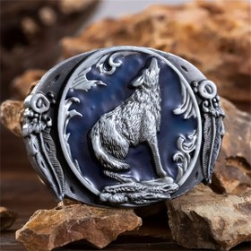 Resim Vintage Esintili Gümüş Kurt Oval Kemer Tokası, 3.7cm Genişliğinde - Sokak Stili Alaşım Aksesuar 