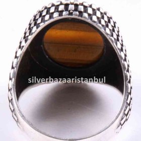 Resim Tigers Eye Stone Jewelry Solid 925 Sterling Silver Men Ring - US: 7.75 / 57 mm / Turk: 17 