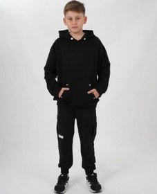 Resim Zekids Çocuk Beli Paçası Lastikli Kargo Cepli Eşofman Alt-14805 Siyah 