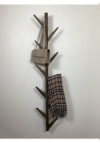 Resim Doğal Ahşap Vestiyer, Dekoratif 10 Askılı Portmanto, Ceviz 