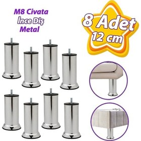 Resim 8 Adet Metal Destek Ayağı 12 Cm Krom Mobilya Kanepe Baza Koltuk Ünite Ayakları Metrik 8 Civatalı İnce Diş 