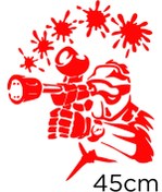 Resim MIGNATIS Boyalı Paintball Oyuncusu Elinde Tabancası Ile Oynuyor Sticker 45 Cm - Kırmızı 