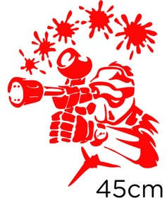 Resim MIGNATIS Boyalı Paintball Oyuncusu Elinde Tabancası Ile Oynuyor Sticker 45 Cm - Kırmızı 