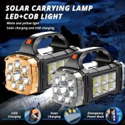 Resim Güneş Enerjili ve USB Şarj Edilebilir LED El Feneri, 2200mAh Nikel Pil, 4 Modlu Taktik COB Çalışma Lambası, ABS Malzeme, 0-200m Menzil, 150-350 Lümen, Pille Çalışır, Açık Hava Yürüyüşü, Kamp ve Ev Aydınlatması için 