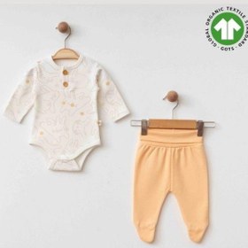 Resim Bebek Bodyli Eşofman Altlı İkili Organik Takım-15488 Krem 