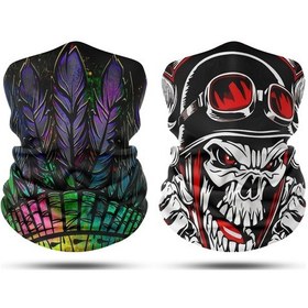 Resim Dair Kuru Kafa Desenli 2'li Set Boyunluk Bandana Outdoor Balaklava Yüz Maskesi Kafa Bandı 