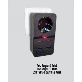 Resim Pileli Store Akıllı Akım Dengelemeli Priz 2500W 4 USB Type C Çıkışlı 