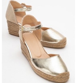 Resim Luvi Shoes Aldea Altın Hakiki Deri Kadın Dolgu Topuk Sandalet Altın 
