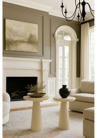 Resim Krem Renk 2 Li Doğal Masif Ahşap Yan Sehpa Modern Zigon Fiskos Seti Bej 