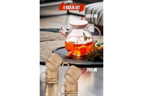 Resim Feyza Design 4 Kişilik Cam Demlik ve Fincan Takımı, 1000 ml ve 250 ml Set 