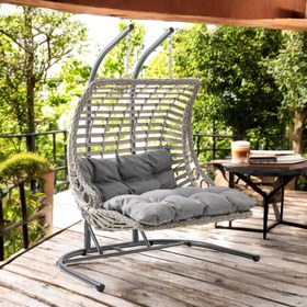 Resim Bodrum Double | Çiftli Rattan Bahçe Salıncağı | Rehome Balkon Salıncağı - Açık Kahve 