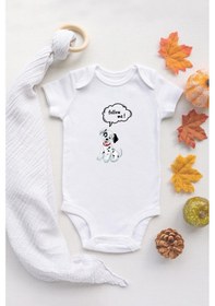 Resim Dalmaçyalı Organik Baskılı %100 Pamuklu Beyaz Çıtçıtlı Body Zıbın Beyaz 