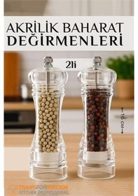 Resim Baharat Öğütücü - Baharat Karabiber Tuz Değirmeni Ahşap Akrilik Kristal 2 Li Set 721773 Çok Renkli 