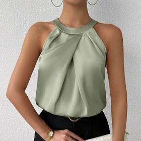Resim Kadınların Düz Renk Ruched Kolsuz Üstü, Yelek Detayı ile - Şık Siyah Pantolon ve Beyaz Clutch, Yaz Etkinlikleri için Mükemmel, Şık Giyim|Ruched Üst|Düz Fit 