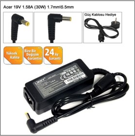 Resim Dell Inspiron 1210 Serisi Notebook Adaptör 19v 1.58a (30w) 1.7mm\5.5mm 