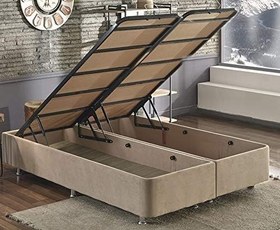 Resim Niron Yatak Ela Baza -140x190 cm Çift Kişilik Sandıklı Sütlü Kahve Kumaş Baza Silinebilir Soho Kumaş 