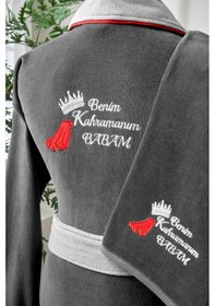 Resim Özdilek Benim Kahramanım Babam Nakışlı Kadife Erkek Bornoz Seti 479843 Gri 