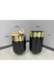 Resim evdeniste ELEGANT Dekoratif Gold Darbuka Parlak Siyah Saksı 70cm + Sehpa 60cm İkili Set 