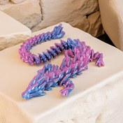 Resim 1 adet 3D Baskılı Taşlı Ejderha Figürü - Canlı Pembe'den Mor Gradyanı, Iridiscent Plastik Masa Dekoru, Yatak Odası ve Ofis için İdeal, Halloween, Noel, Babalar Günü için Mükemmel Hediye, Ejderha Dekoru 